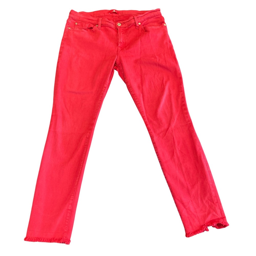 7 For All Mankind Jeans Women 14/27 Skinny Red Stretch Flex Raw Hem AU8150367A